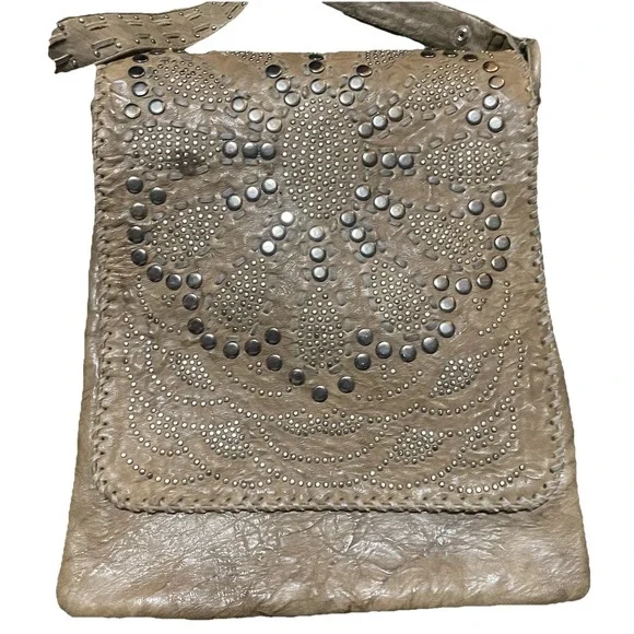 Christiansen Vintage Studded Leather Crossbody Brown Bag Bohemian 70' Hippie - Picture 3 of 13